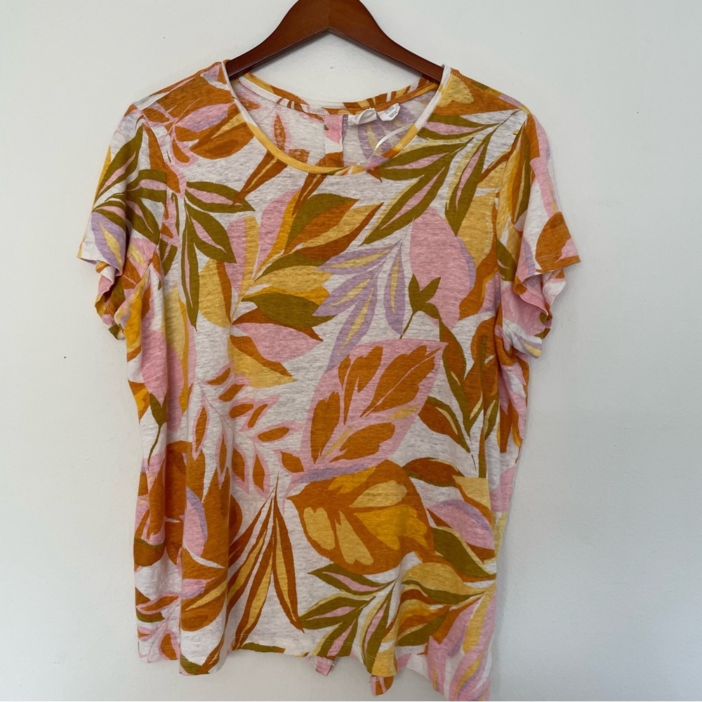 C&C California Top Womens 2X(tag)Floral 100% Linen Cap sleeve Boho Comfy Summery